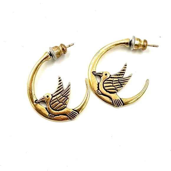 Laurel Burch Moon Doves Half Hoop Earrings Vintage Retired - Picture 2 of 9